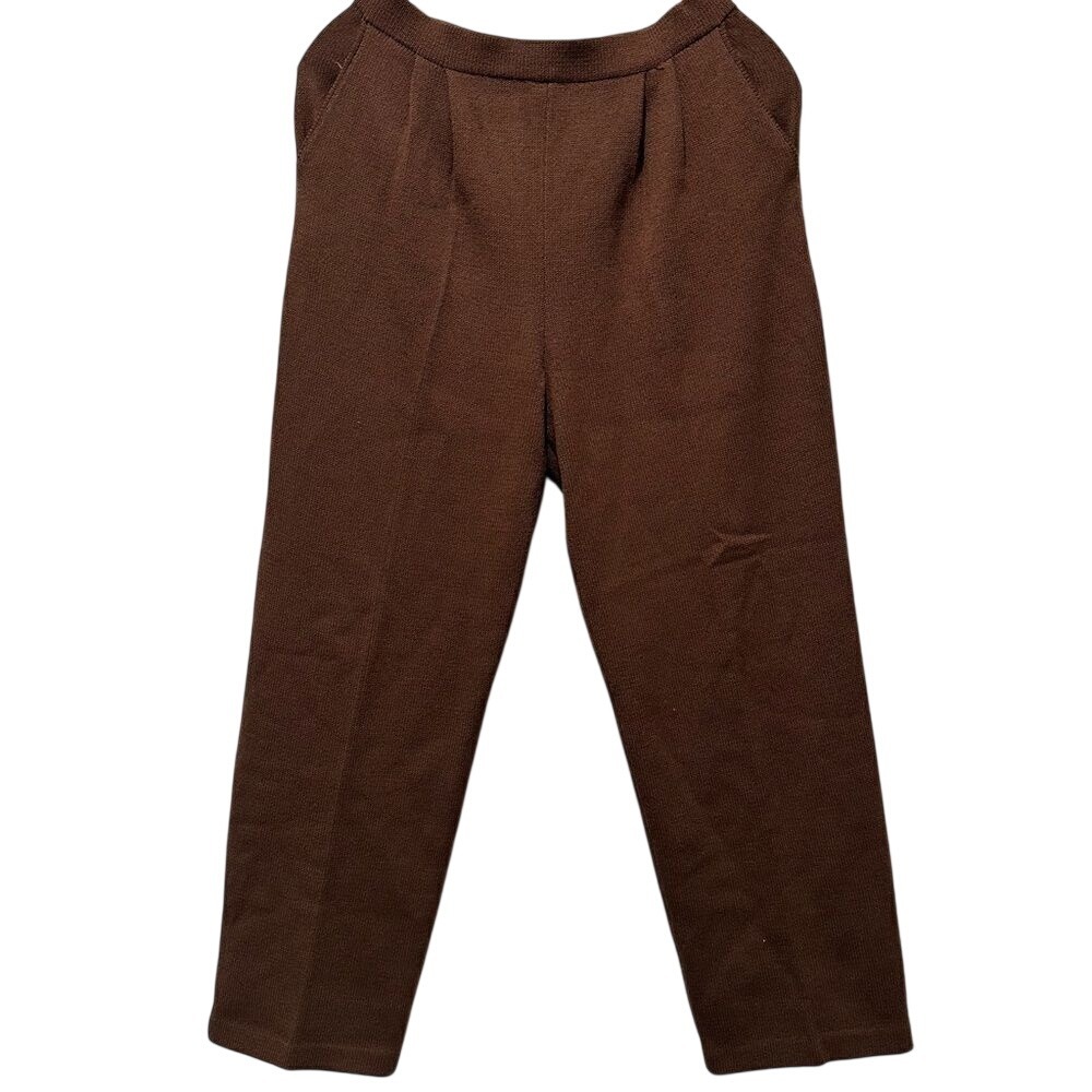 St John Collection Marie Gray Brown Santana Knit Pleated‎ Straight Leg Pants 6